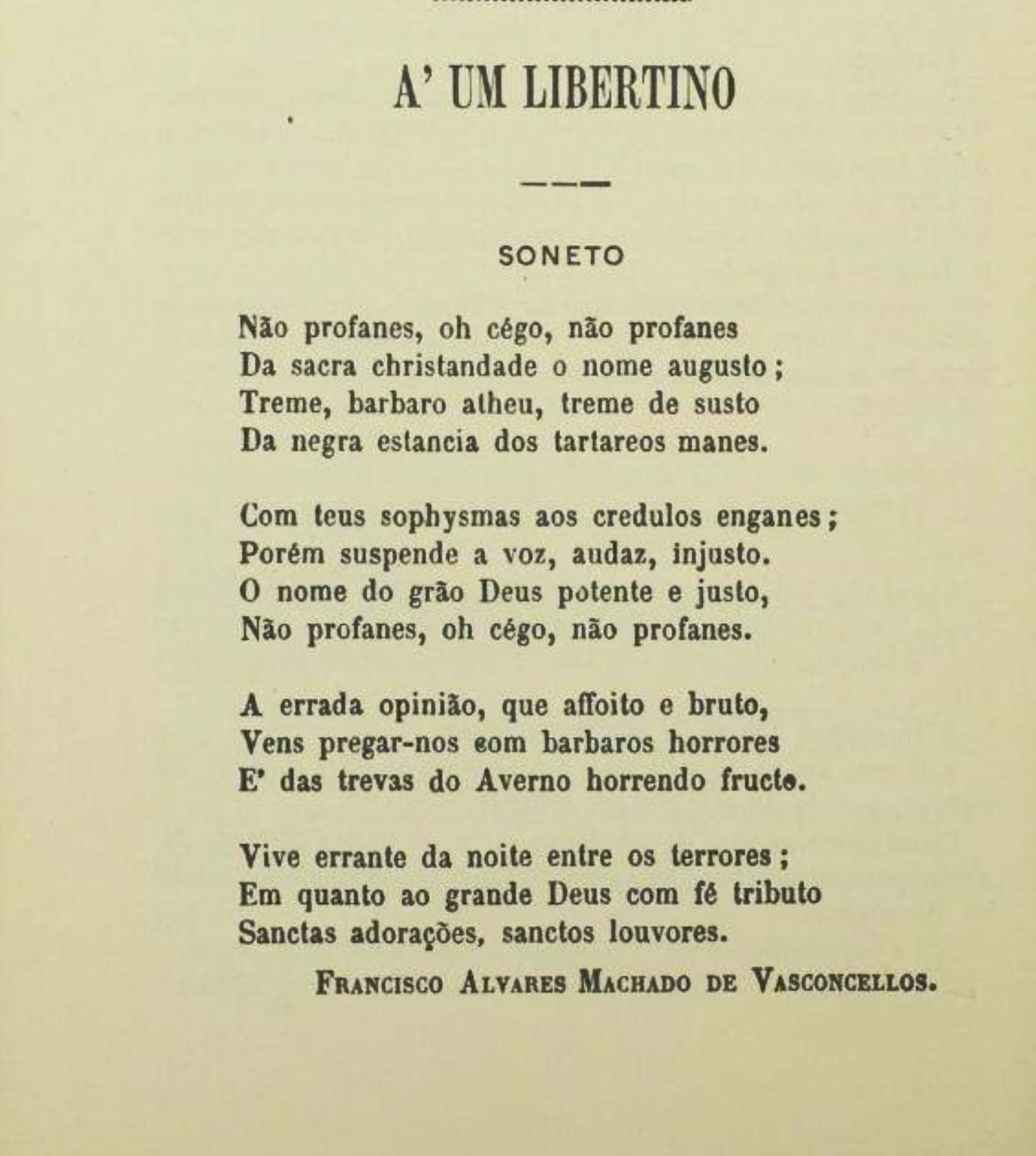 Soneto escrito por Álvares Machado, A’ um libertino.